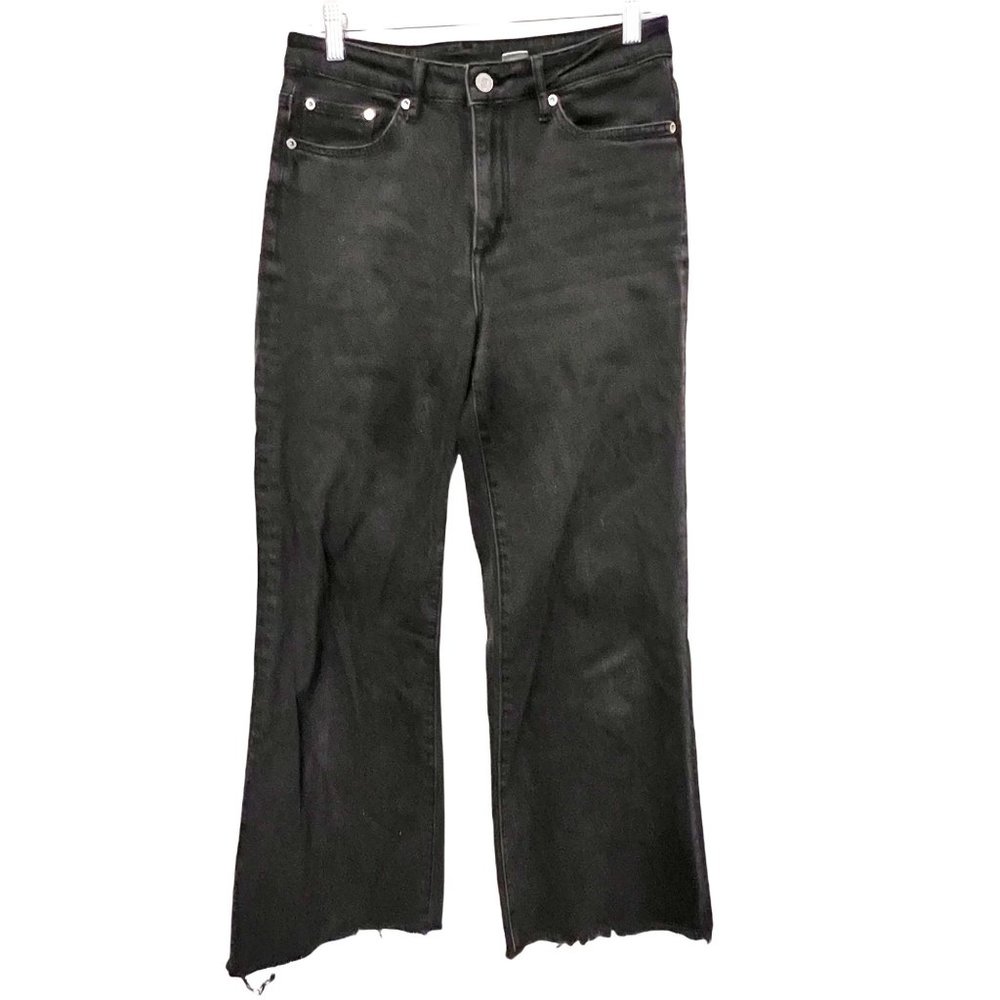 H&M jeans womens 6 black raw hem flare highrise ankle length stretch zip fly